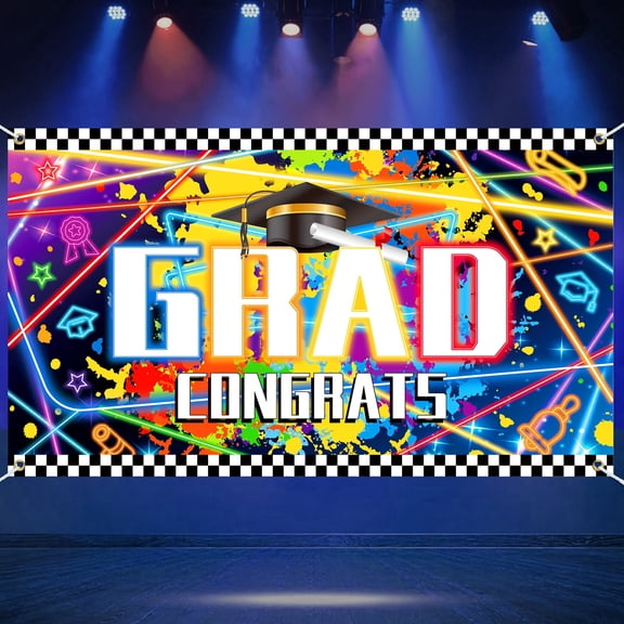 Graduation Party Decorations 2026 Fabric Backdrop, 79" x 45" Congrats Grad Glow-in-Dark Banner, Multi-color Graduation Party Supplies for Photography