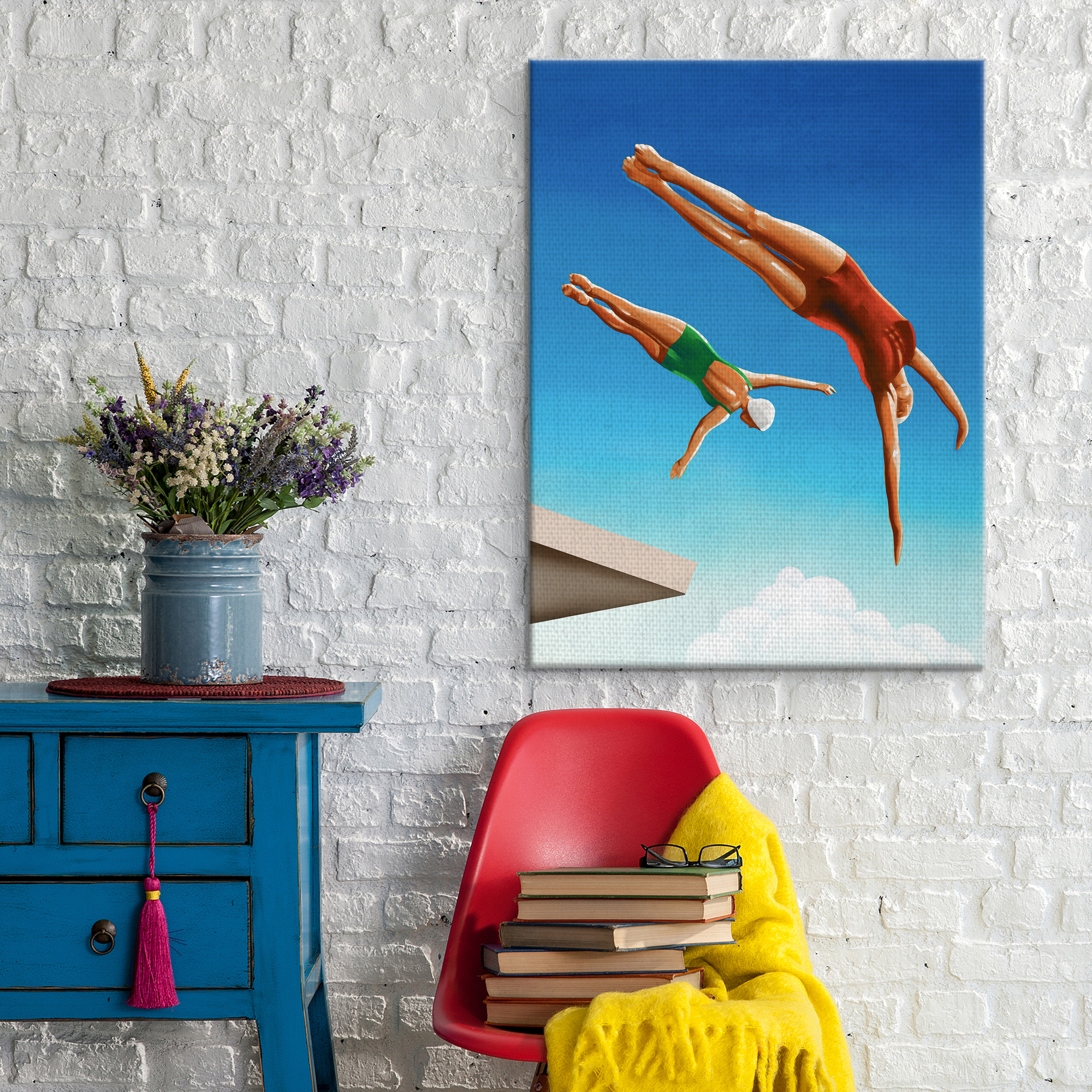 Masterpiece Art Gallery High Dive Pool Jumping By Gregory Garrett Canvas Art Print 30" x 40"