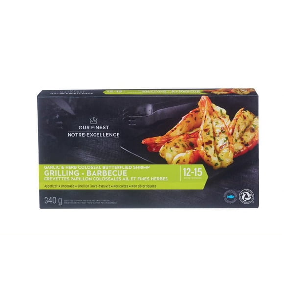 Our Finest Garlic & Herb Colossal Butterflied Shrimp, 340 g