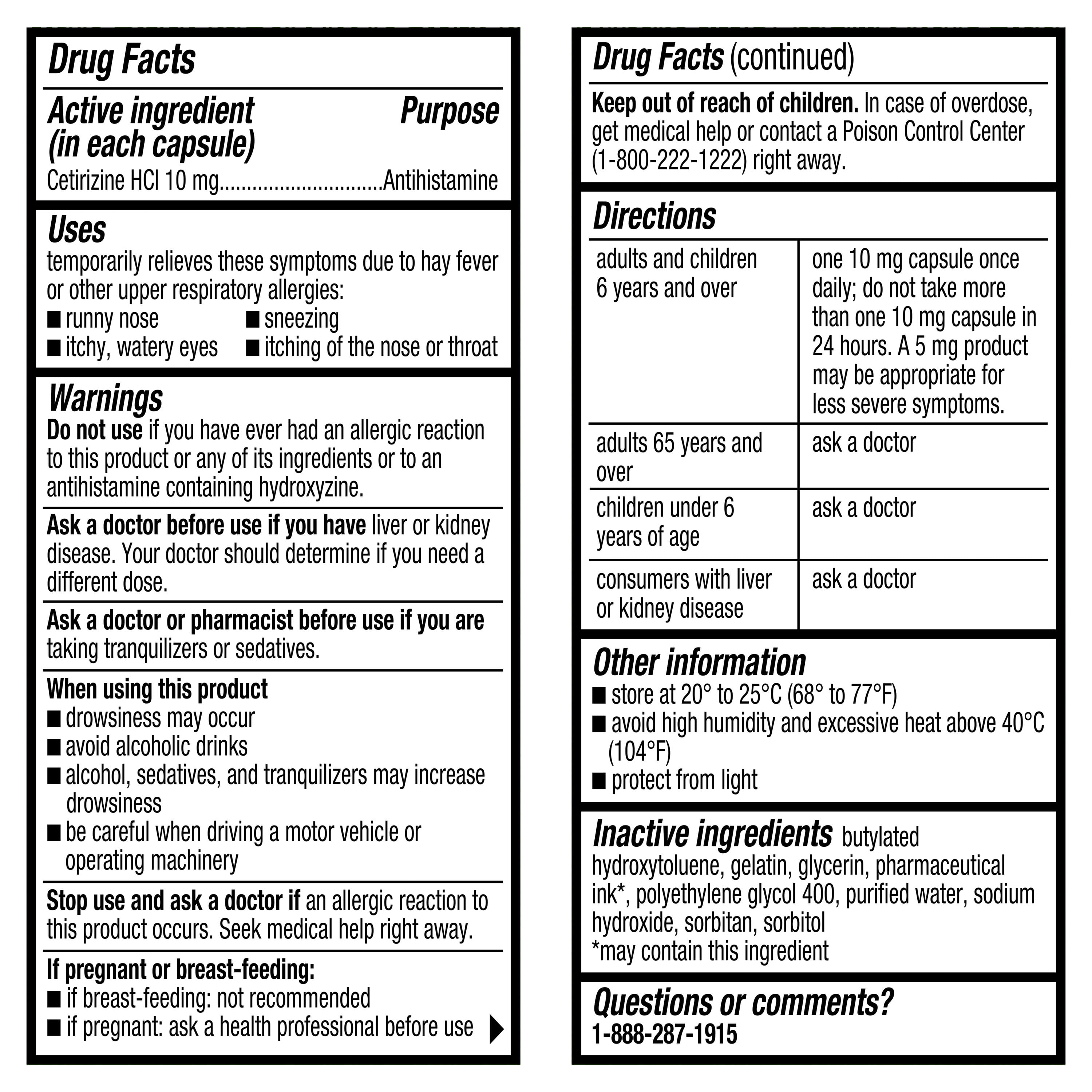 Equate Allergy Relief Cetirizine HCl Softgels, 25 Count, Compare to Zyrtec® Active Ingredient