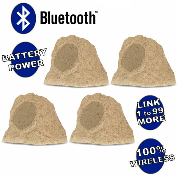 Theater Solutions B62S Fully Wireless 400 Watt Rechargeable Battery 6.5" Bluetooth Rock 4 Speaker Set Sandstone Link Up To 99 Speakers Wirelessly