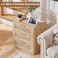 thumbnail image 4 of Boho Night Stands with Charger for Narrow Spaces, 24.2" Tall Rattan Nightstands with 3 Drawers, Bedside Table Wood End Table for Living Room Hallway, Natural, 4 of 8