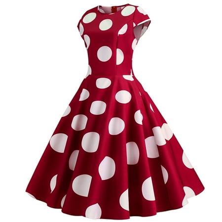 

Red Dress Sexy Dresses for Women Women Vintage Retro Short Sleeve Dot Print Evening Party Prom Swing Dress Sundresses for Women Mother of The Bride Dresses for Wedding Savings Clearance Red M