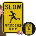 thumbnail image 2 of 8 x 12 inch “Slow - Autistic Child At Play” Metal Sign, Screen Printed, 63 mil Laminated Rustproof Aluminum, Black and Yellow, 2 of 5