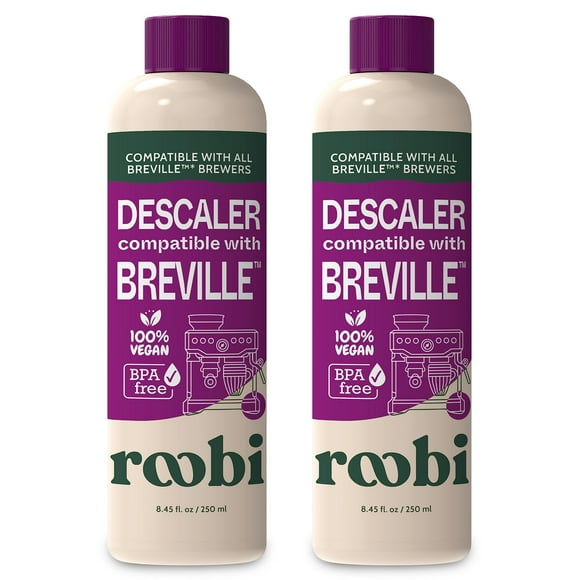 Solución descalcificadora compatible con Breville. Especialmente formulado para limpiar y descalcificar su máquina de café expreso Breville. 2 usos por botella, paquete de 2. Kit descalcificador neutr