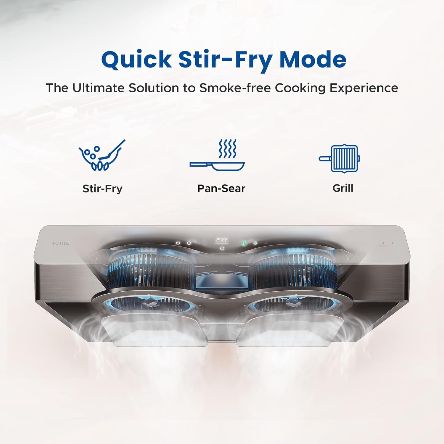 FOTILE Pixie Air UQG Stainless Steel Under Cabinet Range Hood, 850 CFMs Kitchen Over Stove Exhaust Vent with LED Lights Dual AC Motors, Motion Control and Touchscreen
