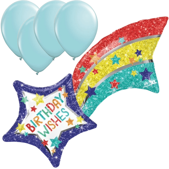 LoonBalloon 45 Inch Shooting Star Birthday Balloon with 4 latex balloons- Festive & Unique
