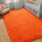 indoor outdoor rugs 4x6ft Area Rugs for Living Room, Large Fluffy Black Rugs for Bedroom, Soft Carpet Shag Kids Room Rug, Non-Slip Stickers Rugs Indoor Orange