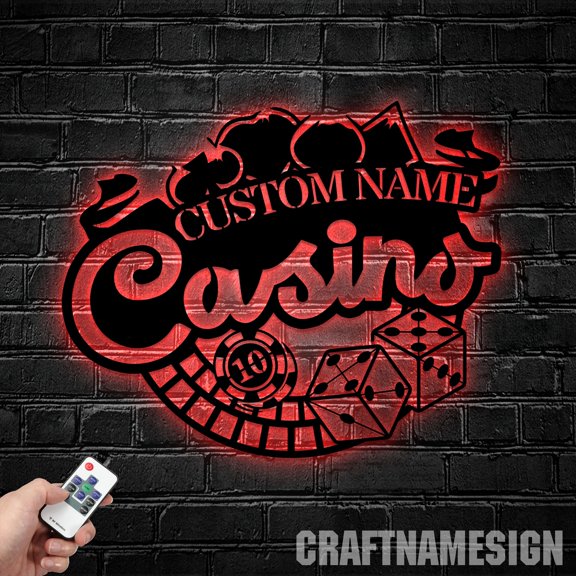 Craftnamesign Custom Casino Metal Wall Art LED Light, Playing Cards Sign, Custom Poker Name Sign