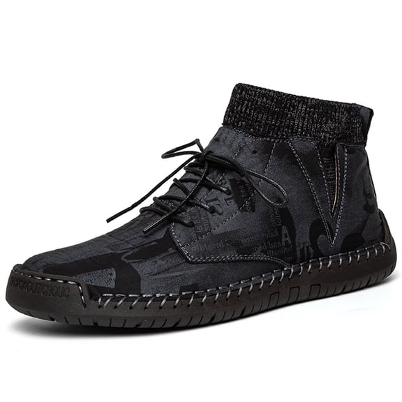 Xfvqtps Mens Casual Shoes Lace Up Keep Warm British High Top Lightweight Fashion Rubber Ankle Chukka Boots Winter Plus Size Fashion Sports Shoes Black