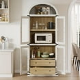 thumbnail image 3 of Home Arched Pantry Cabinet with Doors 71.4in Tall Wood Bookcase with 2 Drawers Farmhouse Kitchen Cupboard Modern Display Storage Cabinet for Kitchen, Dining Room, Bathroom, 3 of 8
