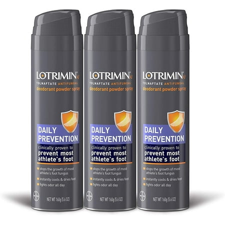 Lotrimin AF Athlete's Foot Daily Prevention Deodorant Powder Spray, Tolnaftate Antifungal, Clinically Proven Antifungal Prevention of Most Athlete's Foot, 5.6 Ounces 160 Grams Spray Can Pack of 3