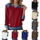 thumbnail image 5 of Camisas de manga larga for mujer, cuello de mezclilla, costura de retales, sudadera, Tops casuales, jersey, 5 of 6