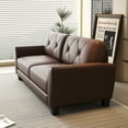 thumbnail image 3 of Loveseat Sofa Couch，Small Sofa Couch with Armest, 3-Seater Sofa for Living Room Bedroom Apartment,Genuine Leather （Brown Mix）, 3 of 6