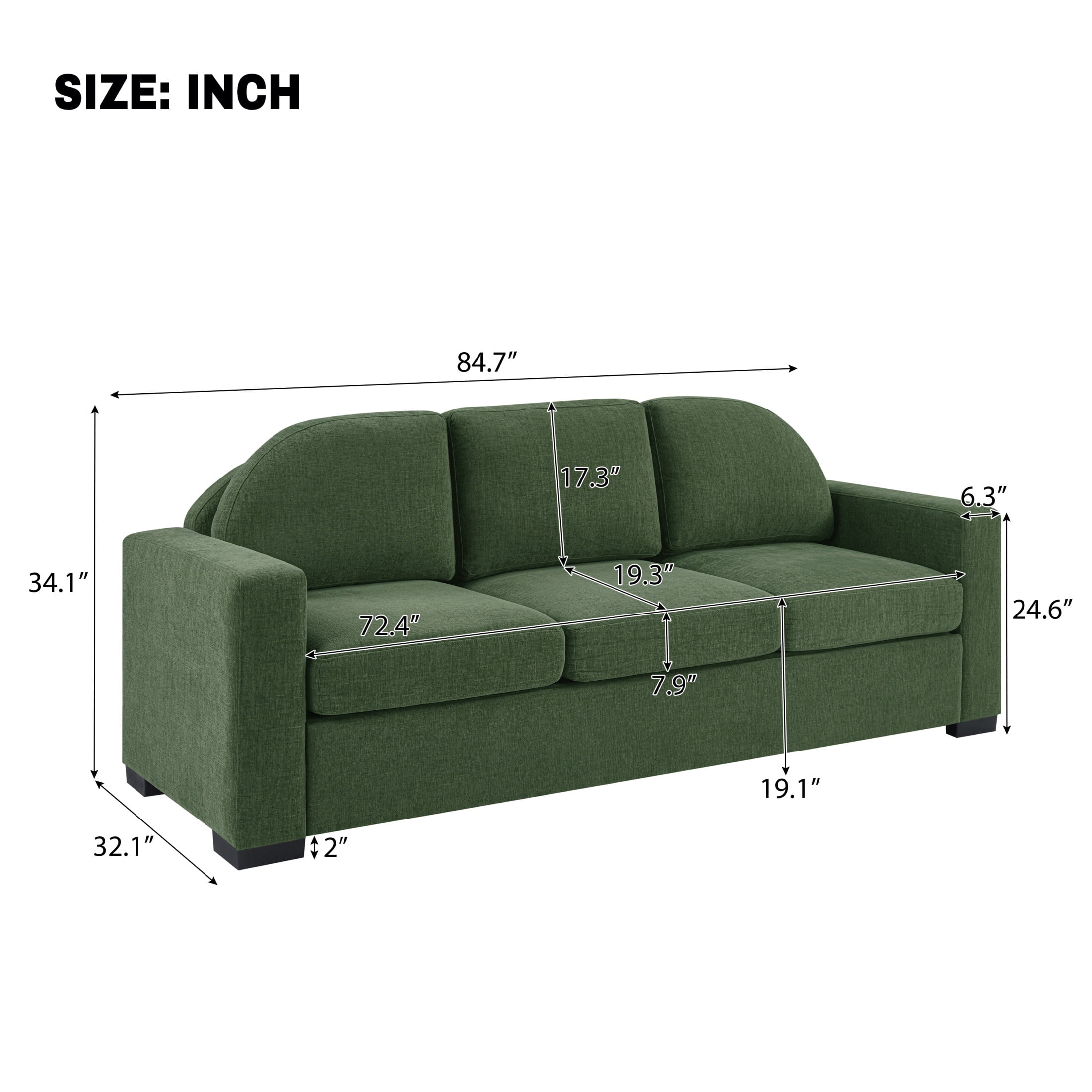 Christopher Knight Home 84.7" Modern Chenille Sofa Couch with Curved Backrest, 3 Seats, Green