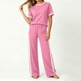 thumbnail image 6 of Womens Summer Two Piece Sets Sportswear Wide Leg Pants Casual Sports Set Travel Vacation Short Sleeve Sets Matching Sets Women Clothing, 6 of 7