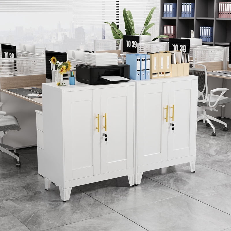 Erosoei Small Metal White Office Storage Cabinet with Shelves and Lock,Steel File Cabinet