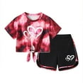 thumbnail image 2 of Fdqin Girls Summer Outfits 6 Pcs Tie-dye Heart Print Casual Short Sleeve Tee Tops and Dolphin Shorts Set Blue Orange red 4-5 Years, 2 of 7
