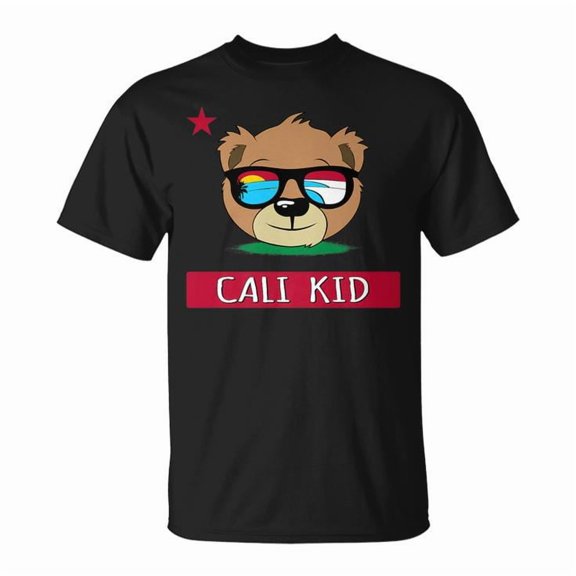 Boys California Bear Cali Kid Surf Graphic Cotton T-Shirt Casual Summer Beachwear, Size 3XL, Color Black