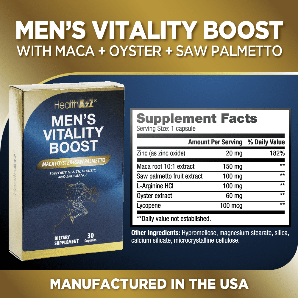 (2 pack) HealthA2Z Mens Vitamins and Testosterone Booster with Zinc, Vitality Boost for Prostate Health, 30 Capsules
