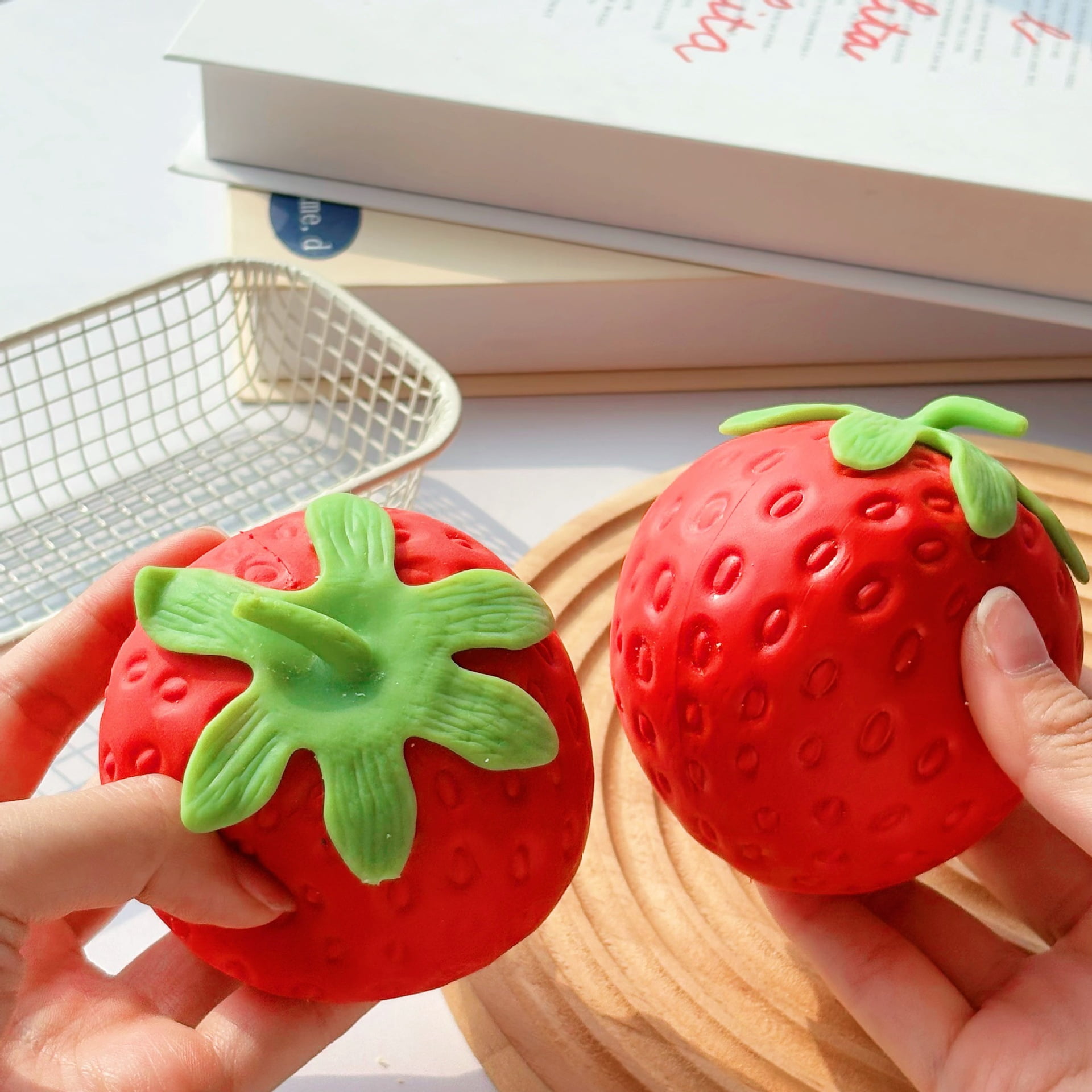 AsdQ Jumbo Strawberry Squishy Slow Rising Strawberry Stress Ball Super Huge Squeezing Stress Relief Fidget (XL, 3 Pcs)