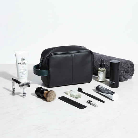 Leatherboss Premium Leather Shaving Bag | Travel Toiletry Organizer for Men, Black