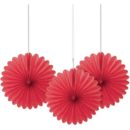Unique Industries Red 6" Flower Shaped Tissue Paper Hanging Pom Poms, 3 Count