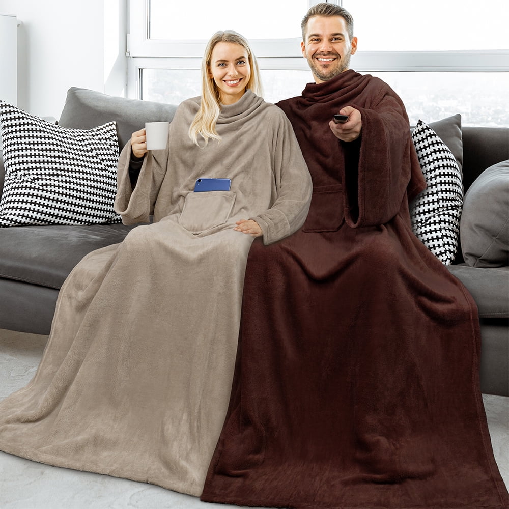 PAVILIA Wearable Blanket with Sleeves for Adults Women Men Wine Red Fleece Soft Warm Full Body Wrap Throw Front Pocket Cozy Robe Blanket with Arm Gifts for Christmas Mom Wife Walmart