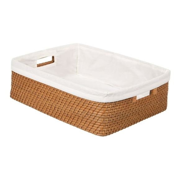 Kouboo Laguna Rattan Shelf Basket with Liner, Decorative Storage Basket, Organizer For Shelves, Honey Brown