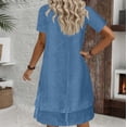 thumbnail image 5 of Afdoent Women's Dresses Everyday Casual Dress Loose Fit Short Sleeve Solid Color Layered Neck Midi Dress For Comfort Boho Beach Dress, 5 of 6