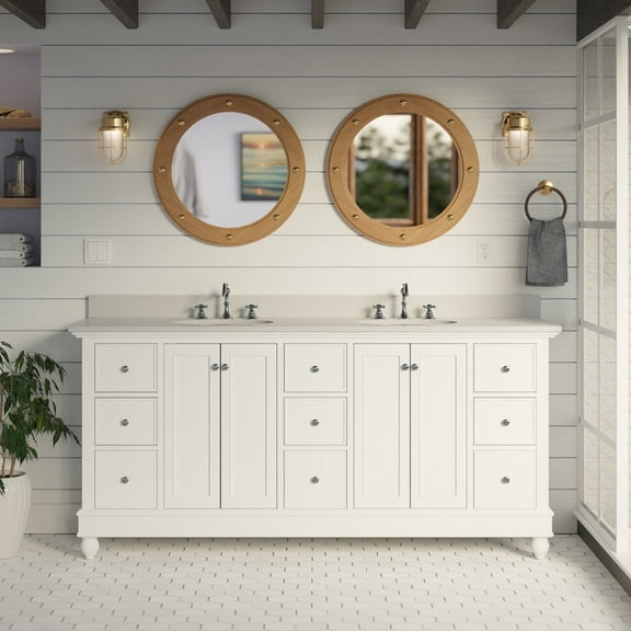Bella 72" Double Bathroom Vanity with White Cabinet and Quartz Top