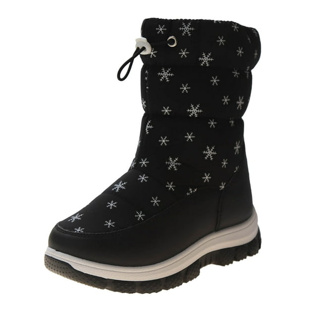 Fashion Winter Children Snow Boots for Boys and Girls Thick Soles Non Slip and Waterproof Upper Mid Calf Boots Side Zipper Solid Color Snow Print Warm and Comfortable