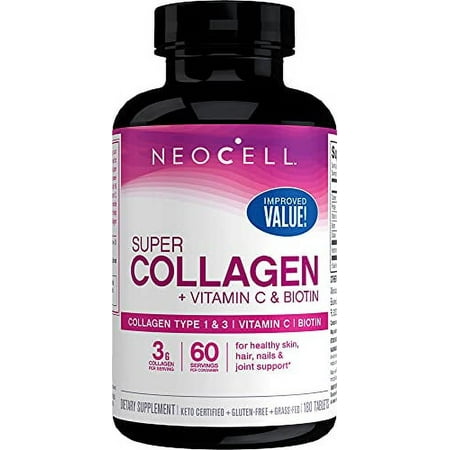NeoCell Super Collagen + Vitamin C & Biotin, Dietary Supplement, 180 Tablets (Package May Vary)