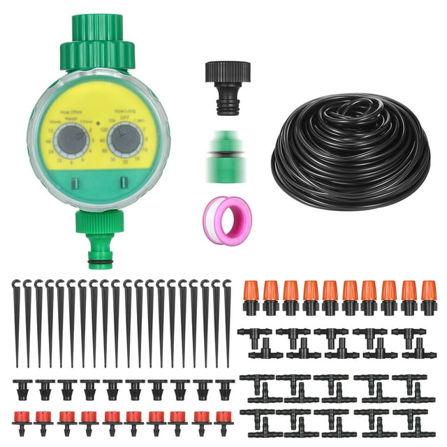 BXJ-008 Outdoor Timed Irrigation Controller Automatic Sprinkler Controller Programmable Valve Hose Water Timer Faucet Watering Timer with Distribution Tubing Hose Adjustable Nozzles, Automatic Mist