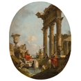 thumbnail image 2 of Francesco Guardi 20x24 Gold Ornate Framed and Double Matted Museum Art Print Titled - An Architectural Capriccio with Figures Amongst Classical Ruins, a Temple Beyond, 2 of 4