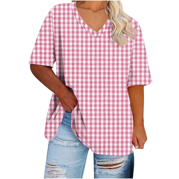 Camisetas de Cuello en V Mujeres de Manga Corta Sobredimensionada Impresa Camiseta Interior de Verano, Top Deportivo para el Uso Casual