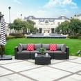 thumbnail image 4 of 5-Piece Outdoor Patio Rattan Wicker Sofa Conversation Set with Coffee Table and Cushions, Espresso/Gray, 4 of 16