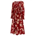thumbnail image 5 of GXFC Women Wrap Midi Dress Vintage Long Sleeve Flower Print Flowy Dress, 5 of 8