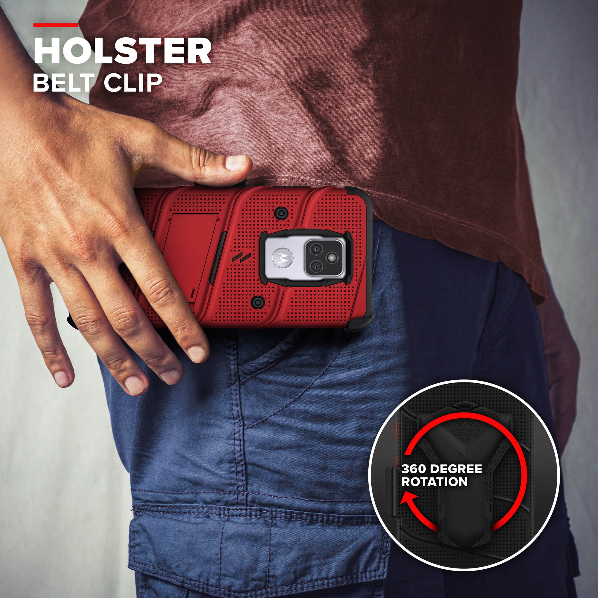 ZIZO BOLT Series for Moto G Play (2021) Case with Screen Protector Kickstand Holster Lanyard - Red & Black
