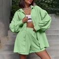 thumbnail image 5 of zfwon Co Ord Sets for Women 2 Piece Matching Set Solid Color Collared Button Down Shirts & Elasticated Waist Shorts with Pocket Casual Co Ord Outfits Summer Wear, 5 of 7