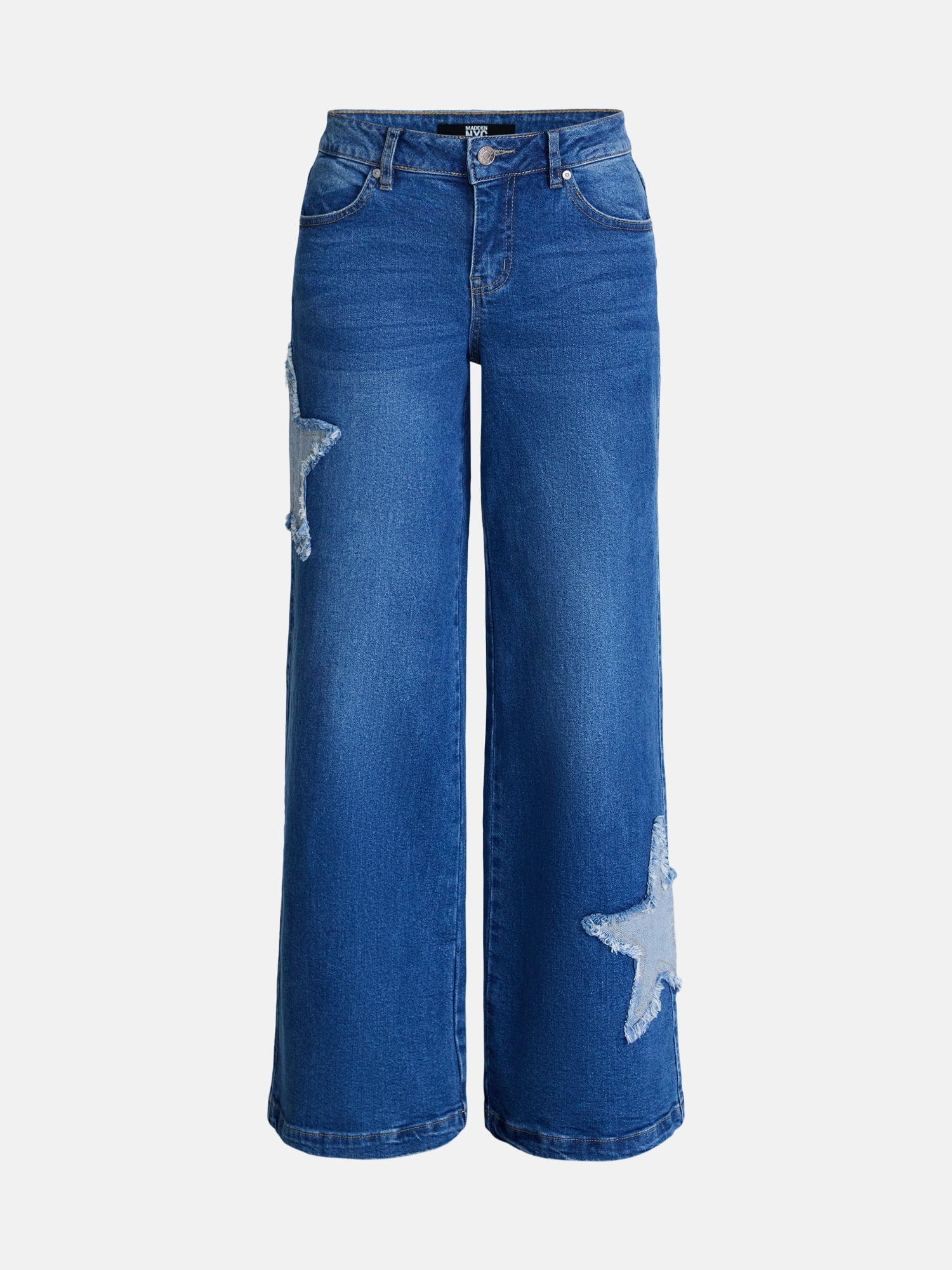 Madden NYC Women's Star Patch Wide Leg Jeans, 31" Inseam, Sizes 00-18