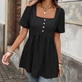 thumbnail image 5 of NinXxx Women‘s Square Neck Short Sleeve Blouse Casual Loose Fit Top Black XL, 5 of 7