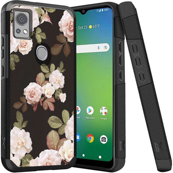 ANJ  Shockproof Dual Layer Slim Hard Case   Tempered Glass Cover Compatible with Icon 5, AT&T Motivate 4 - Vintage Roses