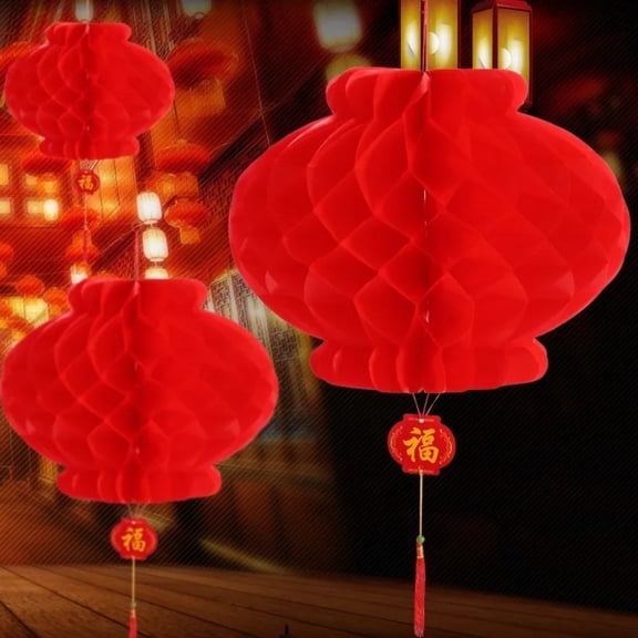 12-30cm Foldable Waterproof Good Fortune Red Paper Lanterns Chinese New Year Spring Festival Party Celebration Home Decoration