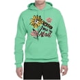 thumbnail image 2 of Wild Bobby Worship While You Wait Sunflower Pink and Yellow Inspirational/Christian Unisex Hoodie Sweatshirt, Mint, X-Large, 2 of 6