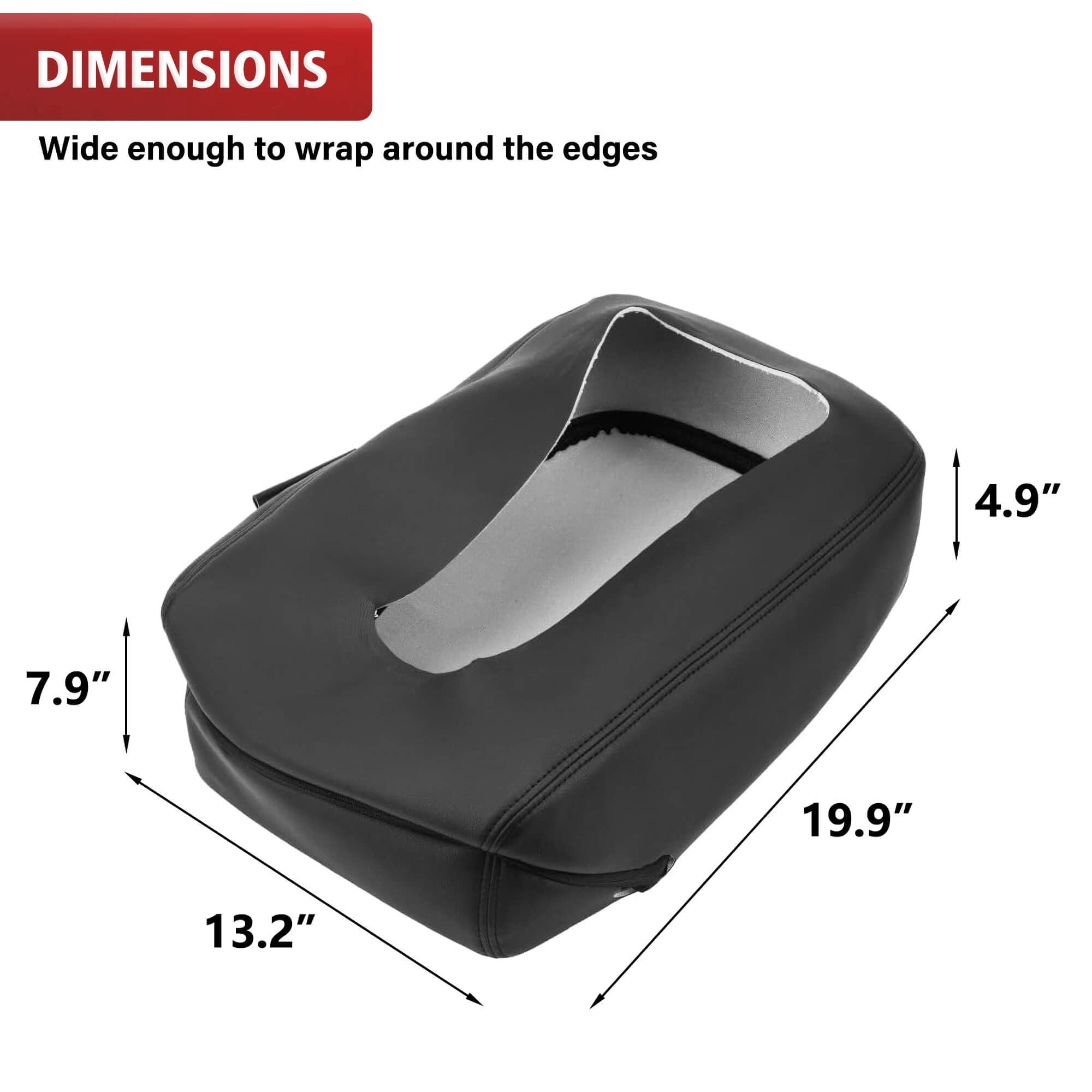 KBH Center Console Lid Armrest Cover for Chevy Tahoe Suburban Silverado, GMC Sierra Yukon 2007-2014 Jump Seat, Black Leather Interior Trim with Zipper Design