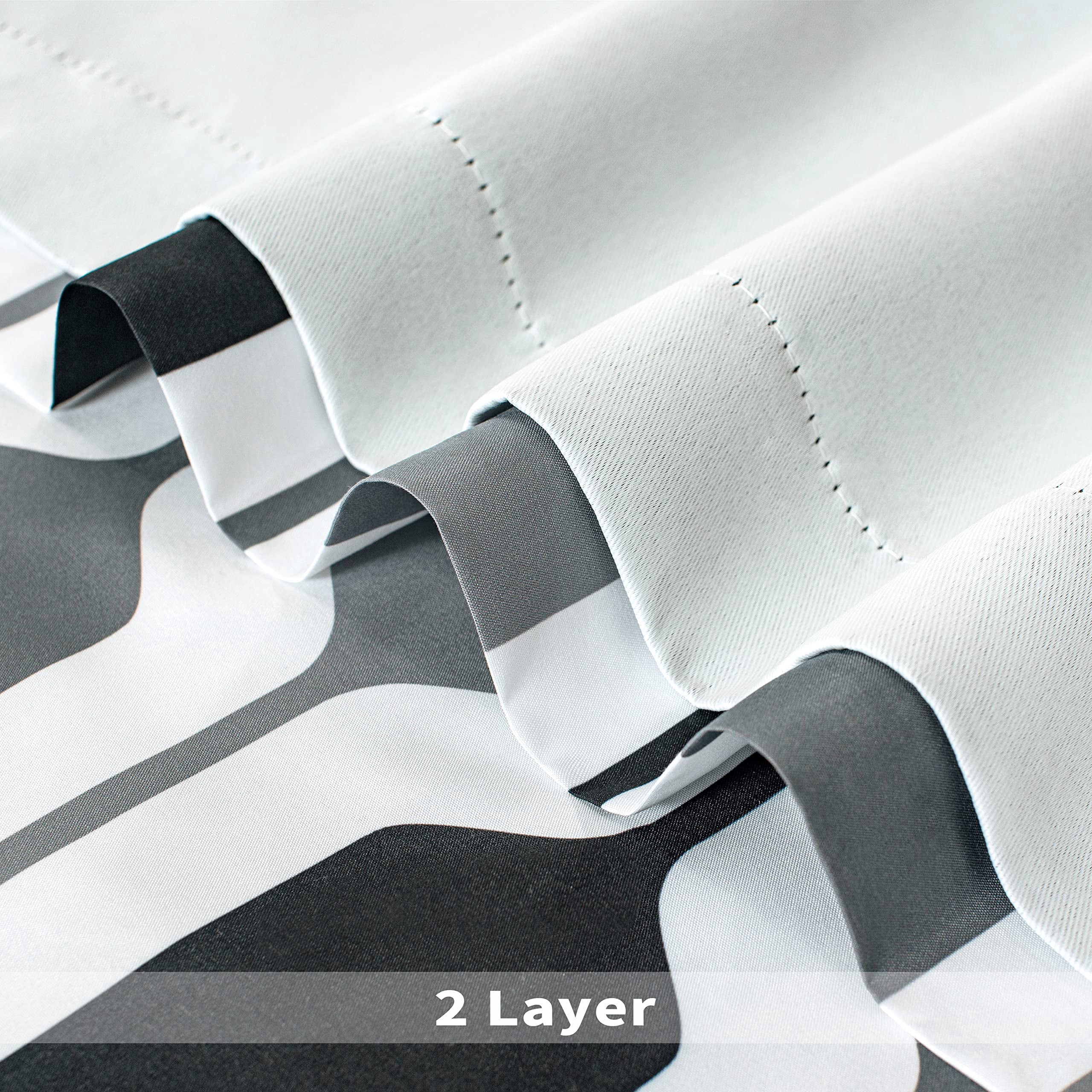 DriftAway Riley Geo Lined Window Curtain Valance Mid Century Geometric Blocked Pattern 2 Layers Rod Pocket, 52" x 18" Plus 2", Black and White Gray