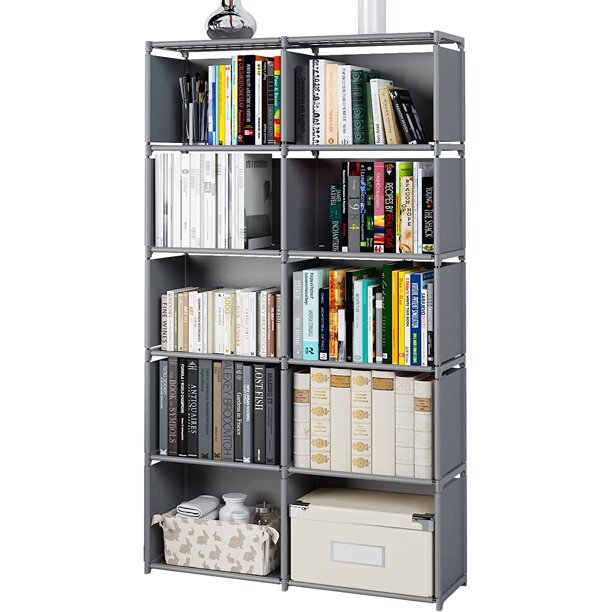 DIY Grid Shelf Bookshelves, Bookcase 10 Cube Storage Organizer Tall Portable Bookshelf Vertical