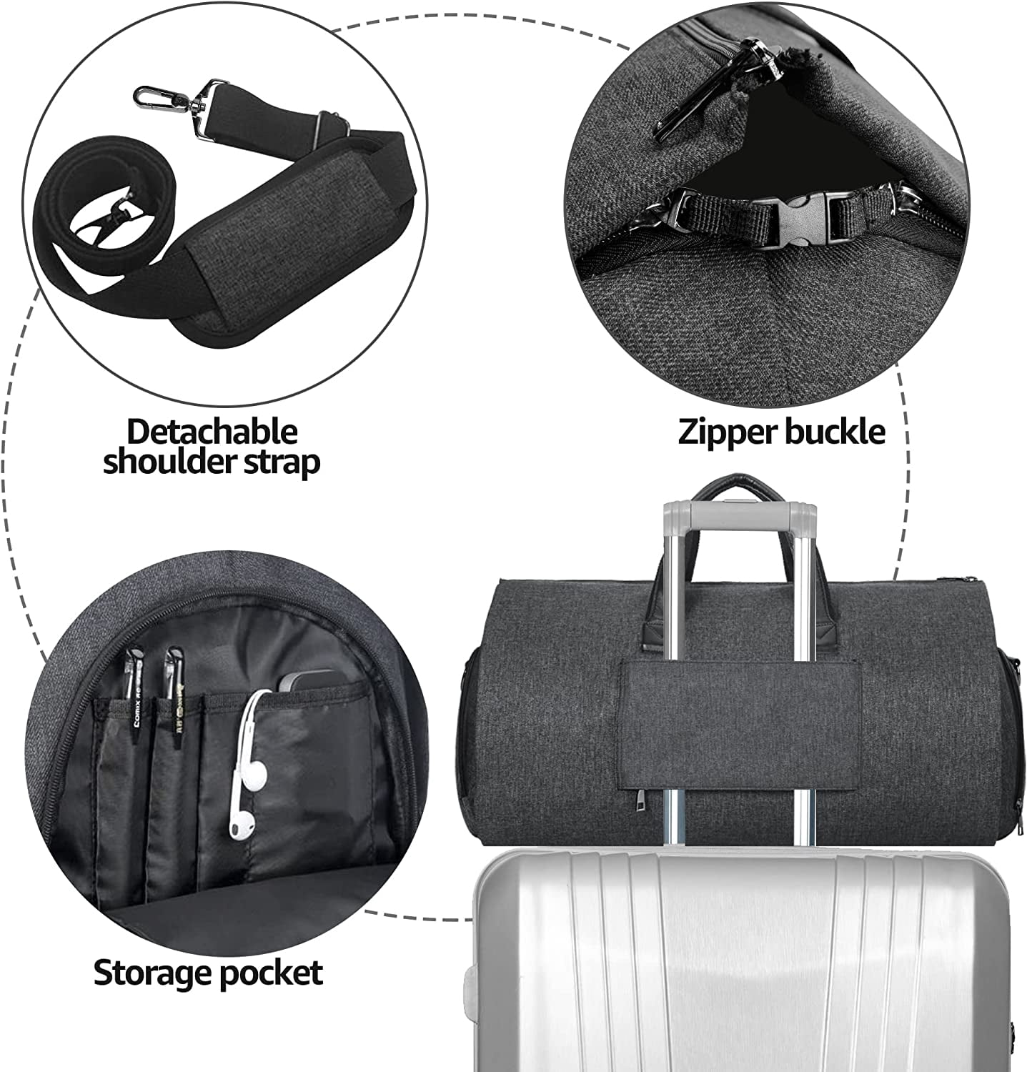 Oenbopo Garment Duffel Bag,45L Suit Bag Garment Bag with Shoe Compartment for Business Trips,Multifunctional Travel Bags for Women and Men