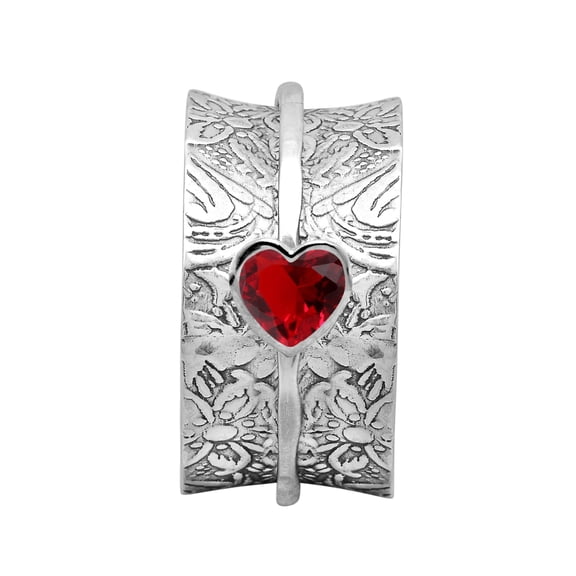 5MM Heart Ruby 925 Sterling Silver Single Band Meditation Women Spinner Valentines Day Gift Ring